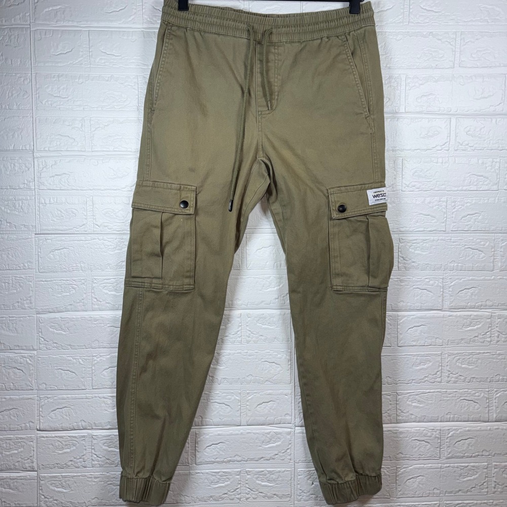 WeSC Cargo Jogger Pants Womens Size L Olive Green Twill Utility Streetwear